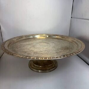 Leonard Silver Plate Etched Pedestal Cake Stand 12.5 Inch Vintage Platter